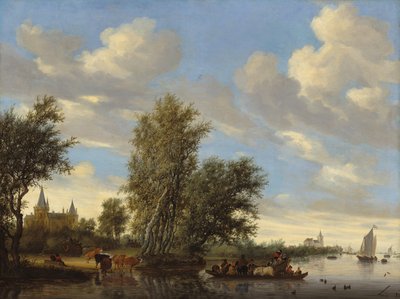 River Landscape with Ferry by Salomon van Ruisdael or Ruysdael